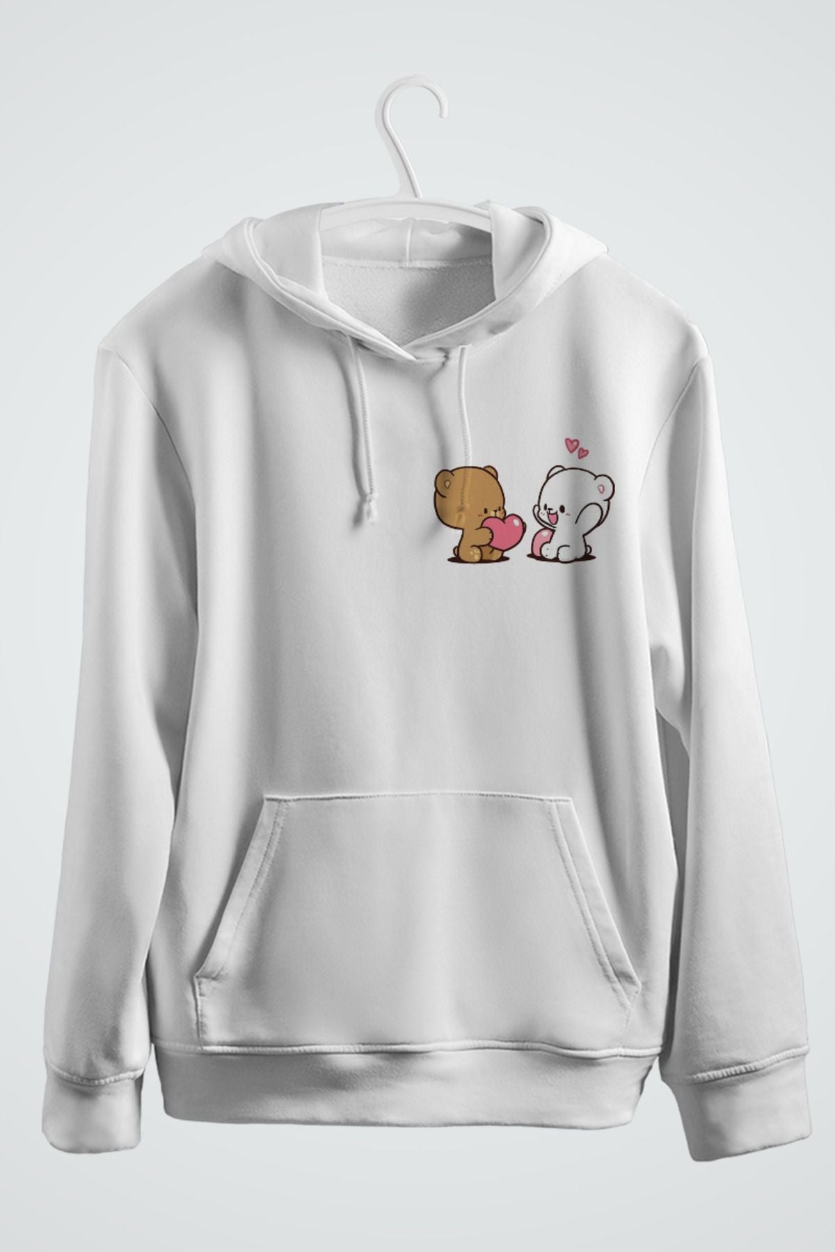Ayıcık Çift Baskılı Kapşonlu Sweatshirt