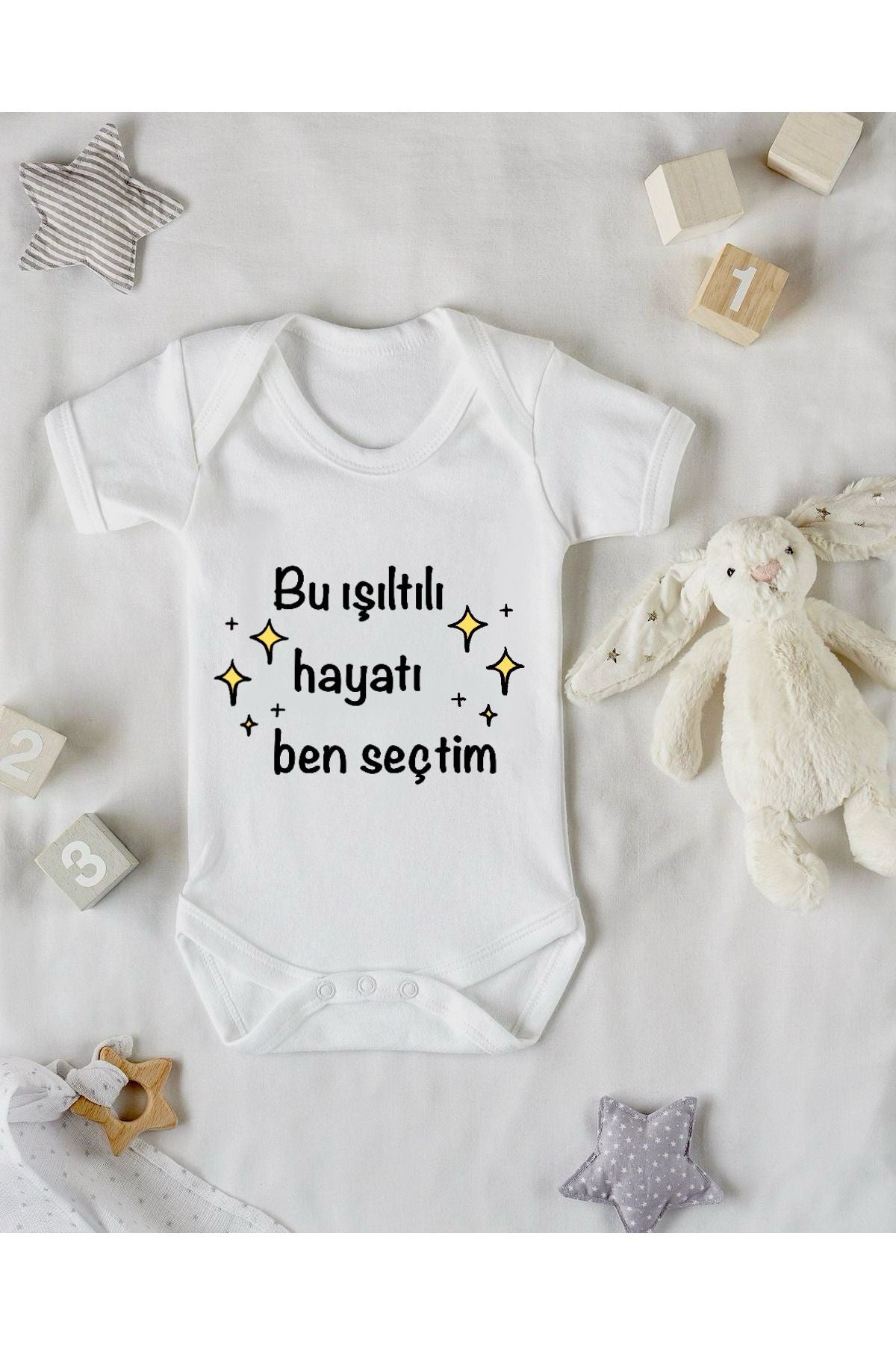 Işıltılı Hayat Tasarımlı Baskılı Bebek Zıbını