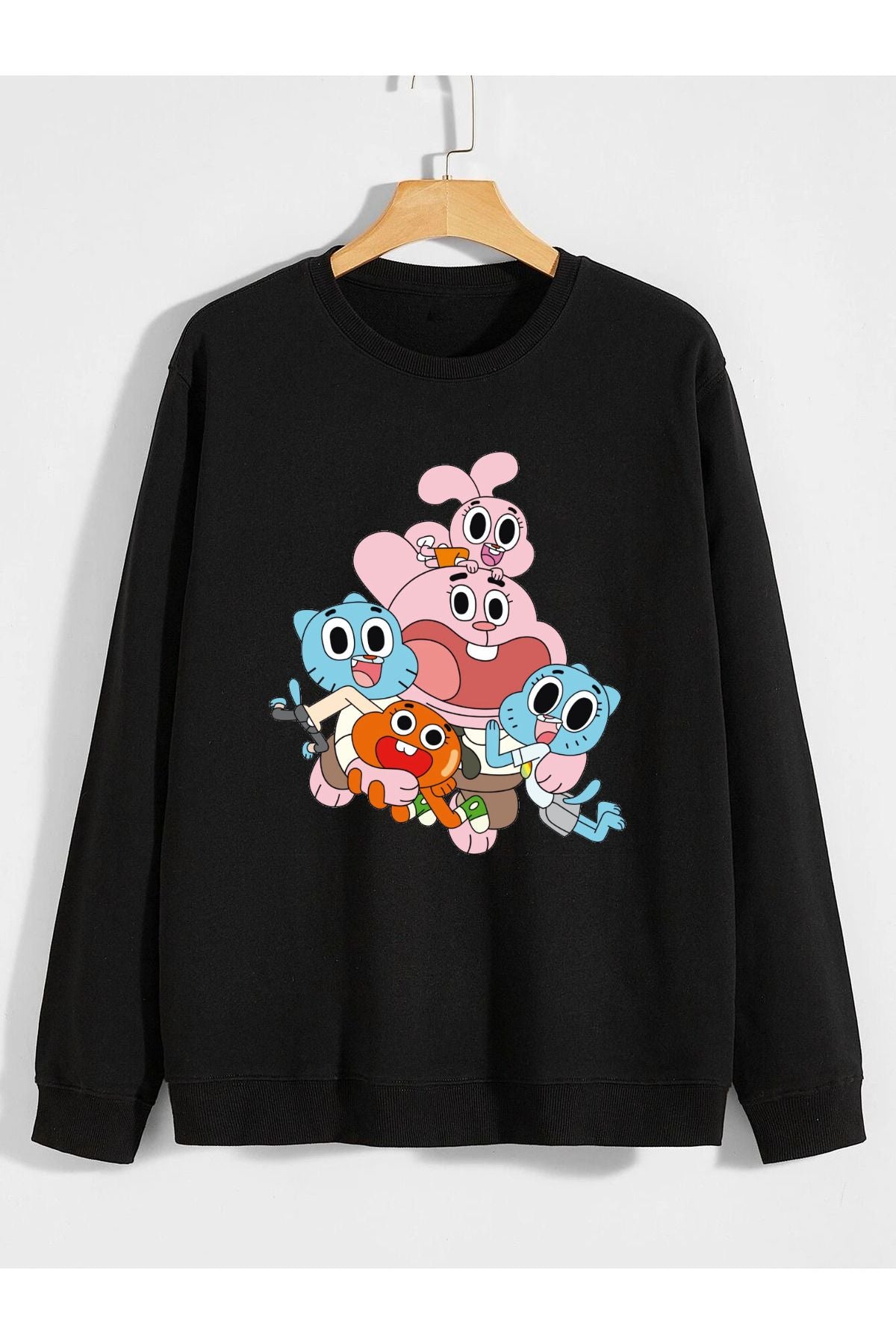 gumball çizgi film baskılı 0 yaka (bisiklet yaka) sweatshirt