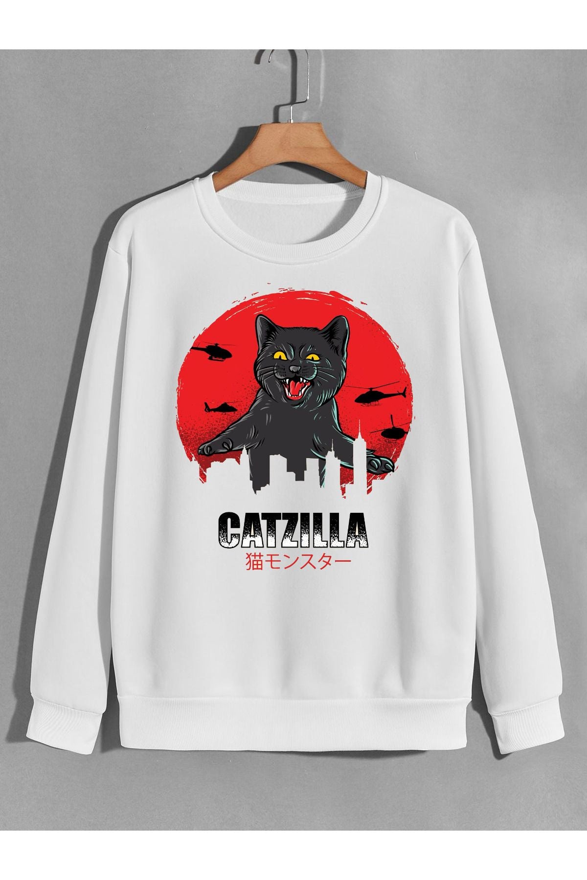 catzilla kedizilla ali baskılı 0 yaka (bisiklet yaka) sweatshirt