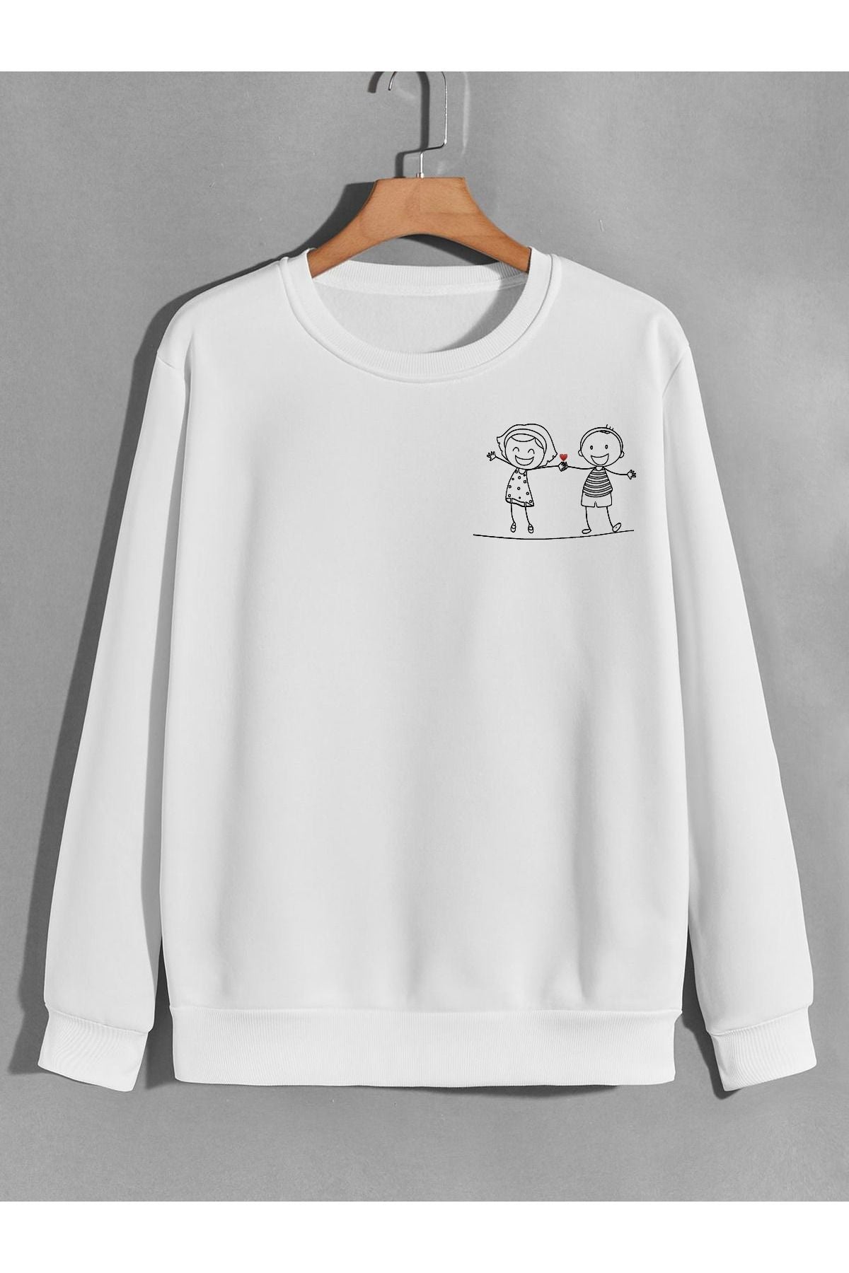 sevimli sevgililer cin ali baskılı 0 yaka (bisiklet yaka) sweatshirt