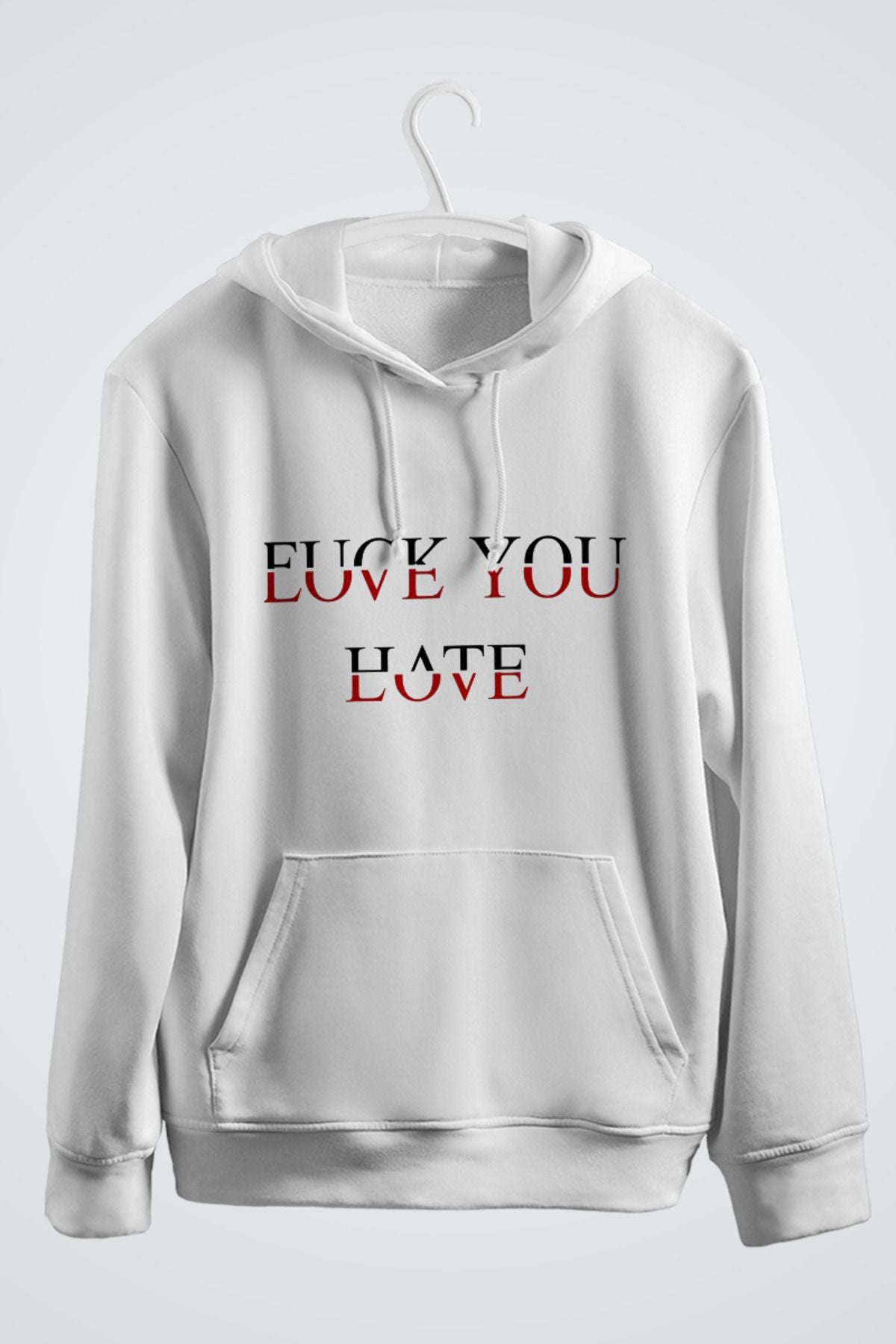 sevgi ve nefret baskılı kapüşonlu sweatshirt