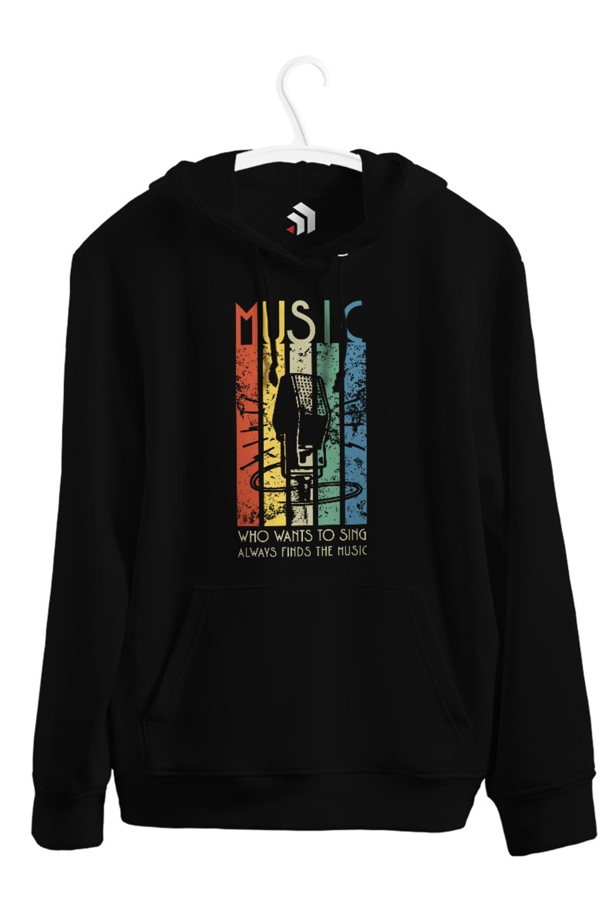 Singer Retro Stripes Baskılı Unisex Kapşonlu