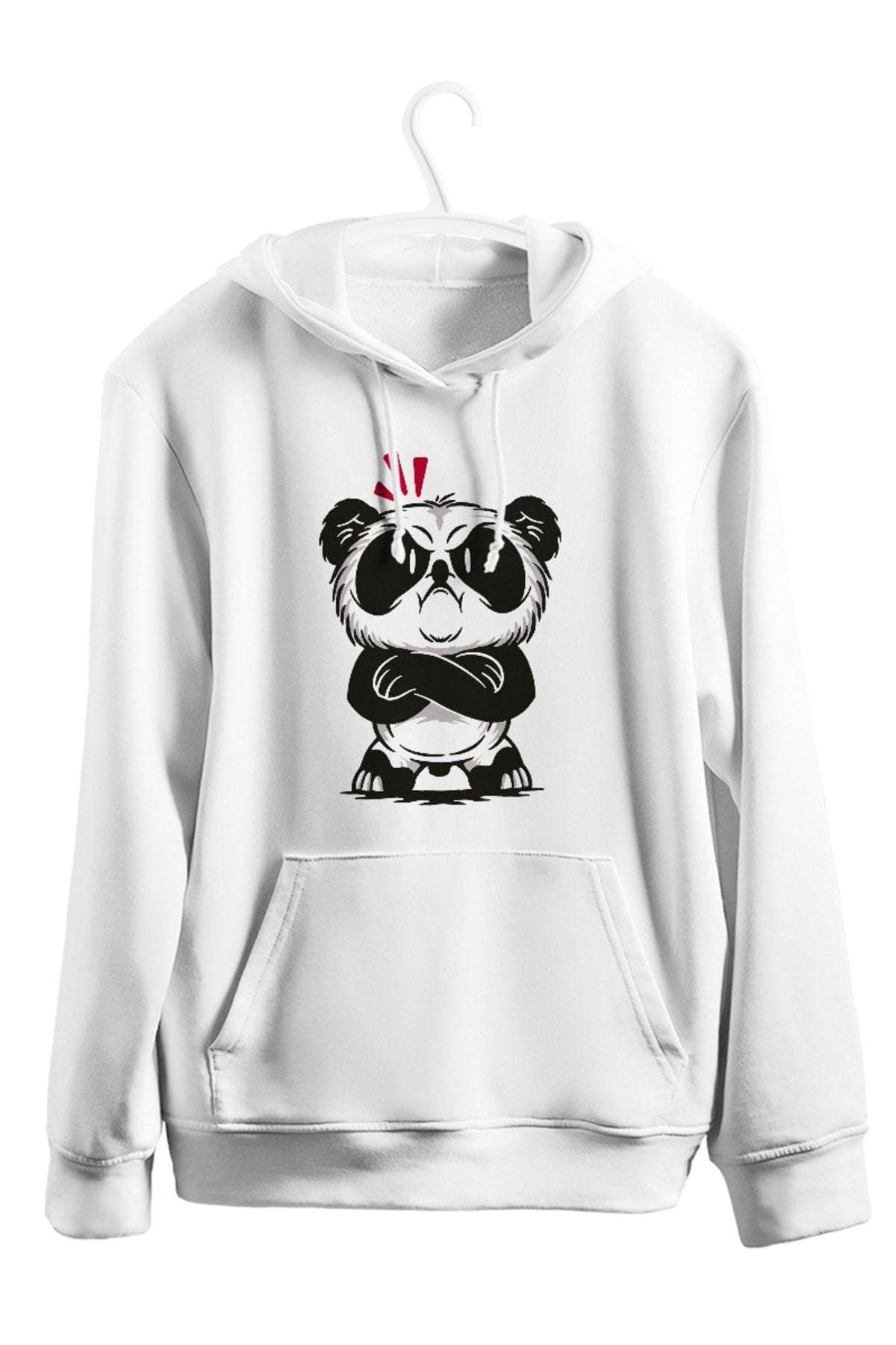 Angry Panda Bear Cartoon Baskılı Kapşonlu Sweatshirt