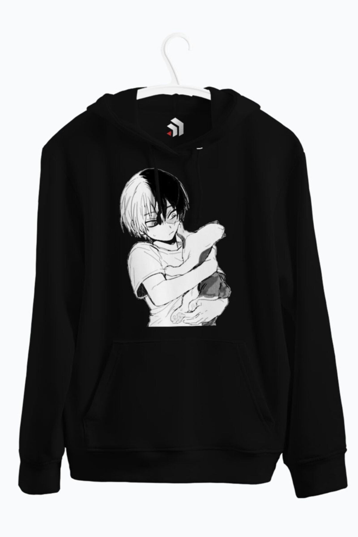 Todoroki With His Cat Anime Baskılı Kapşonlu Sweatshirt
