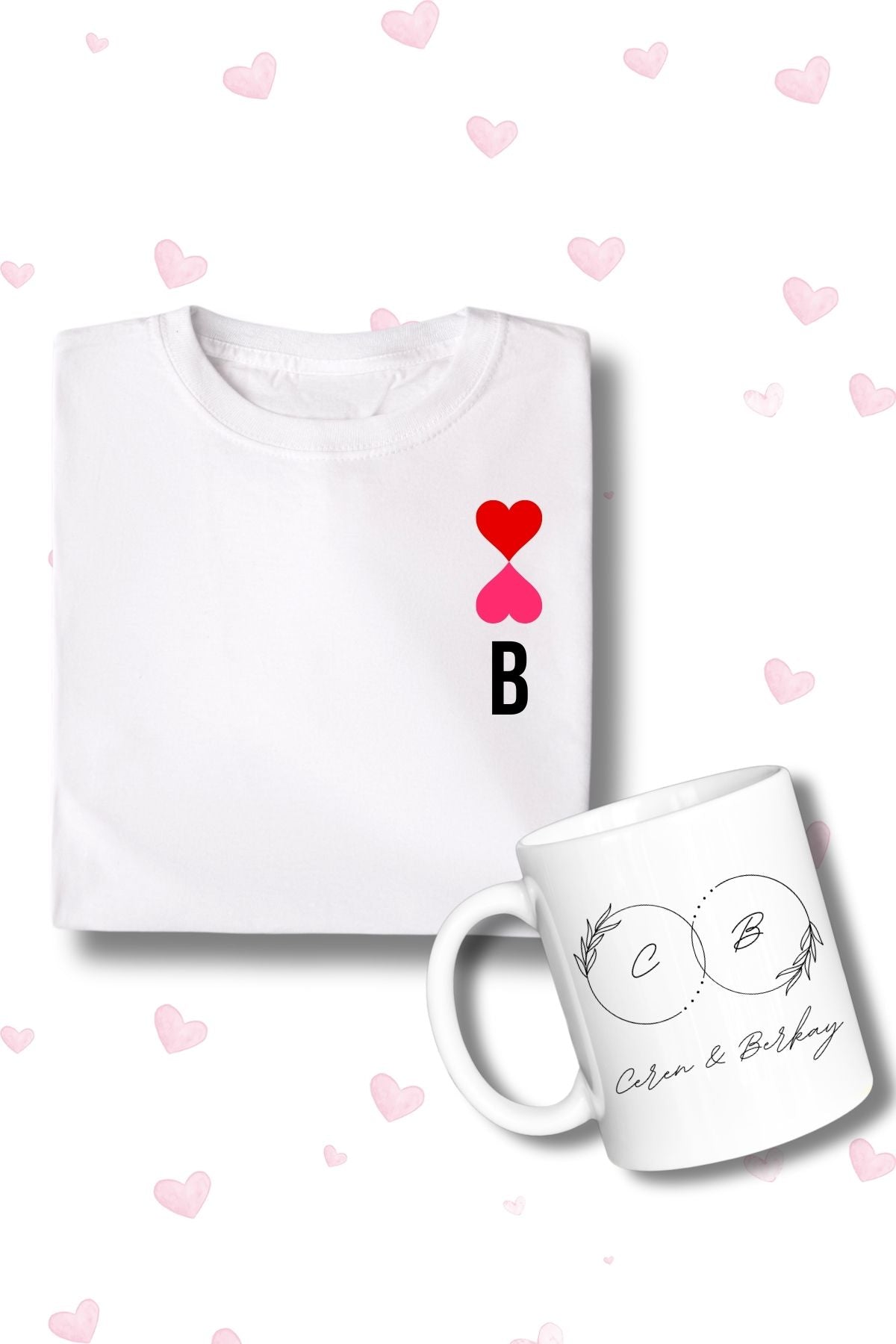 İsme Özel Unisex Tişört ve Kupa Seti Sevgililer Günü Özel Baskılı Set