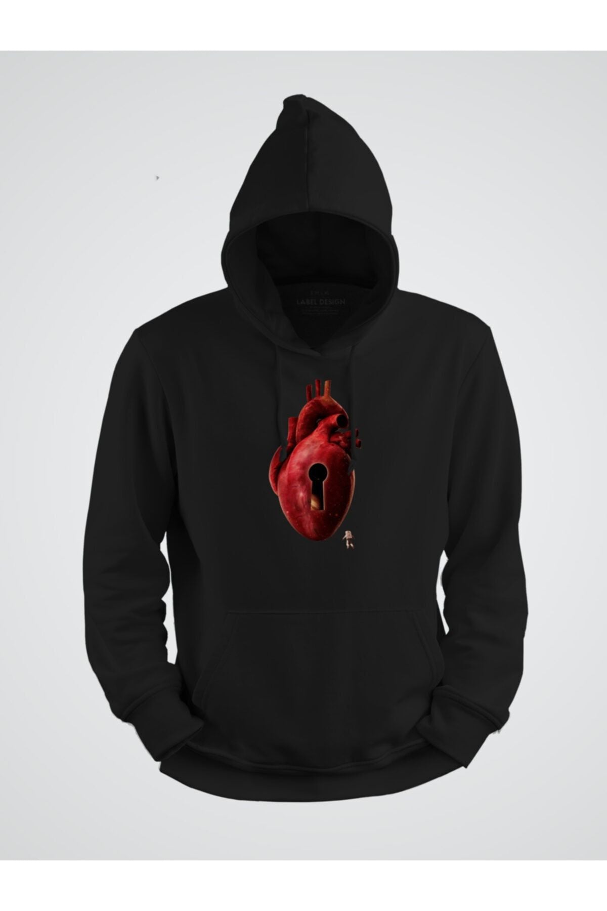 Kilitli Kalbe Giden Astronot Baskılı Kapşonlu Sweat