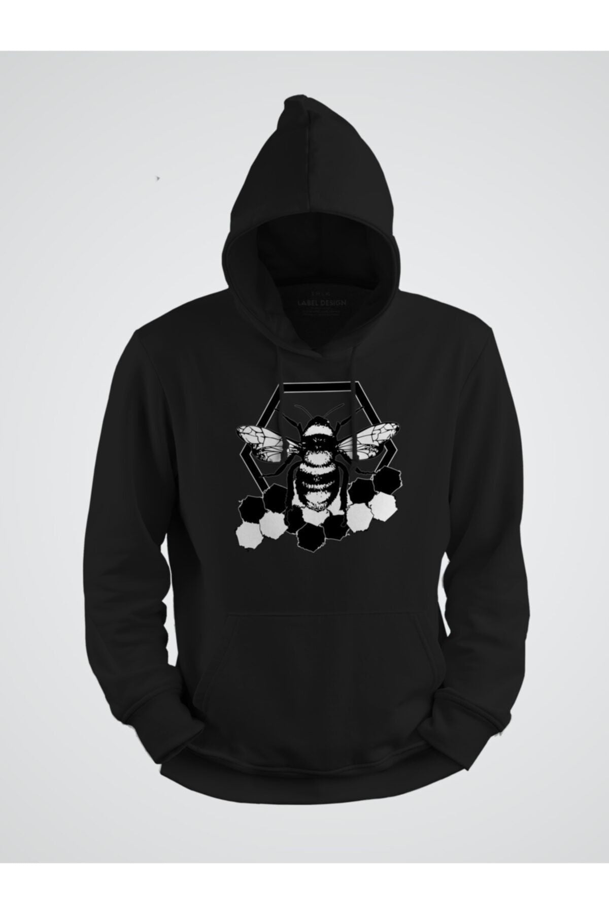 Bal Arısı Petek Baskılı Kapüşonlu Sweatshirt