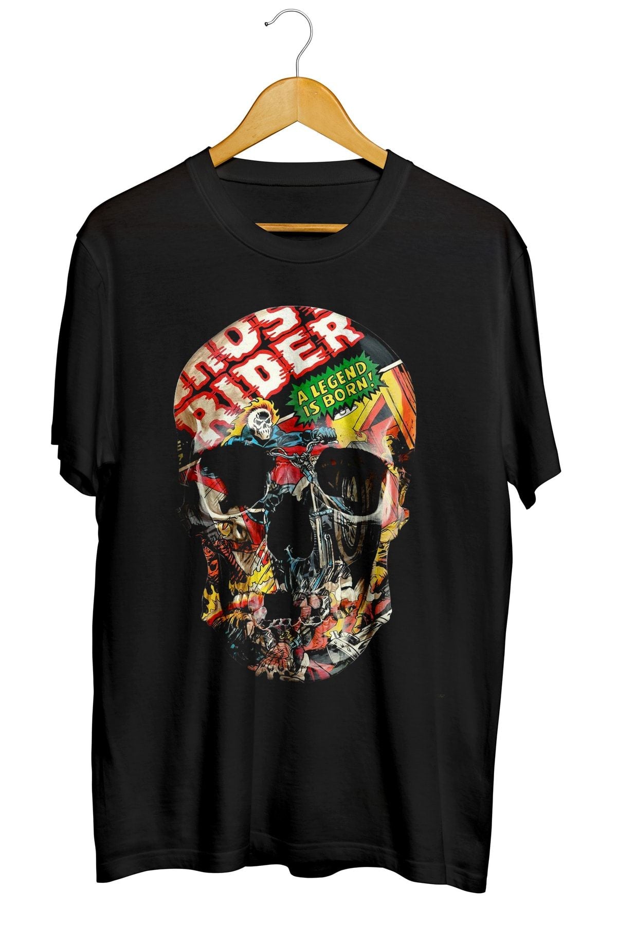 Rider Skull Baskılı Unisex Tişört