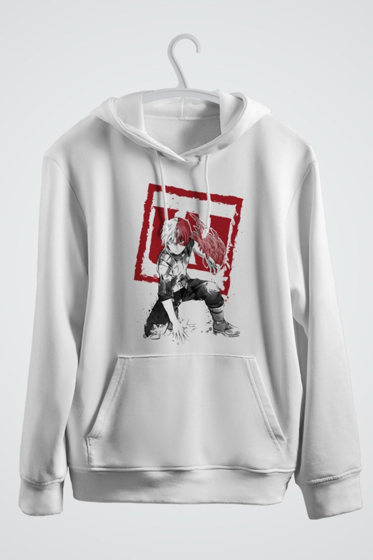 Shoto Todoroki Sumi E My Hero Akademi Baskılı Anime Kapşonlu Sweat