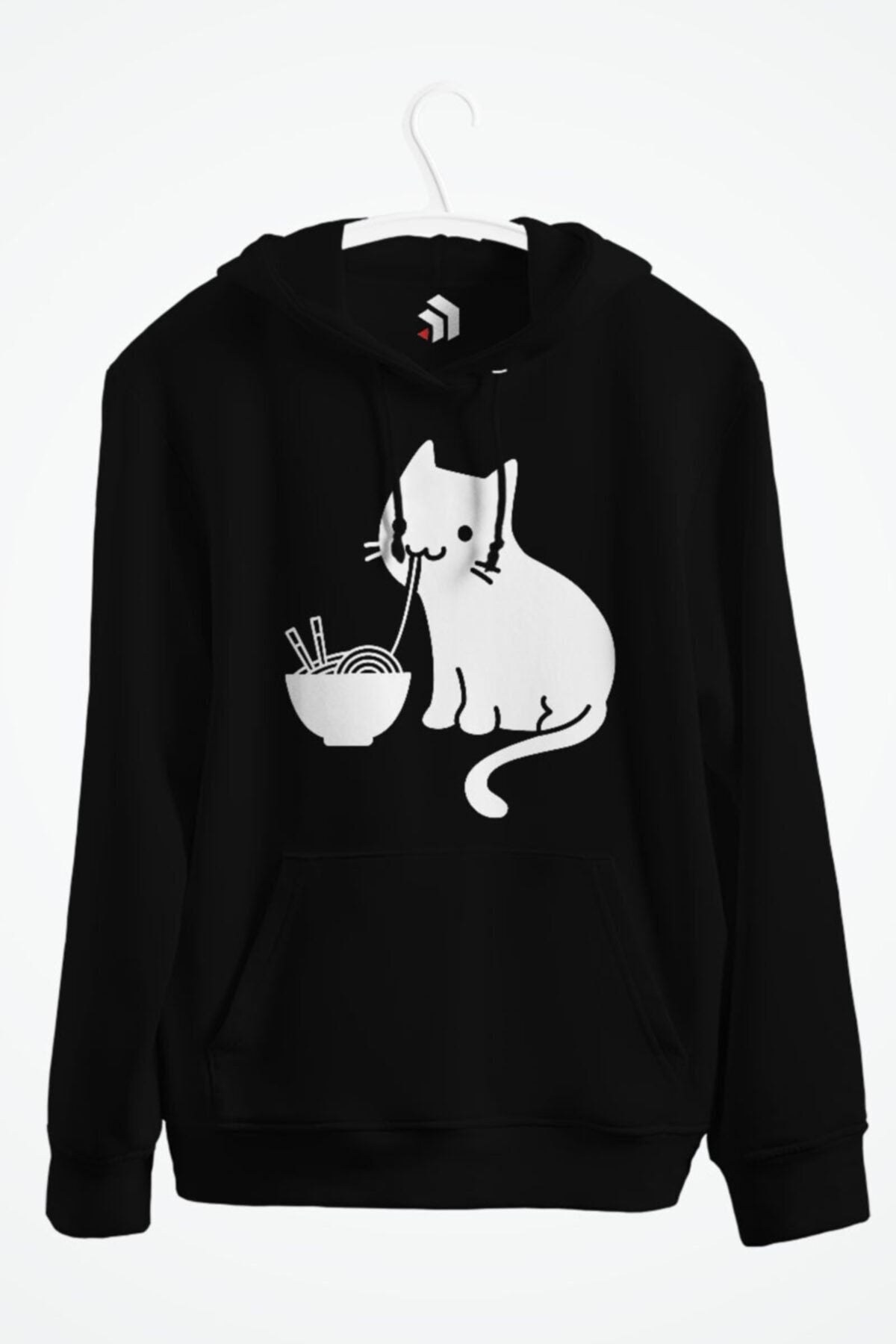 Cute Cat Eating Ramen Kapşonlu Sweatshirt