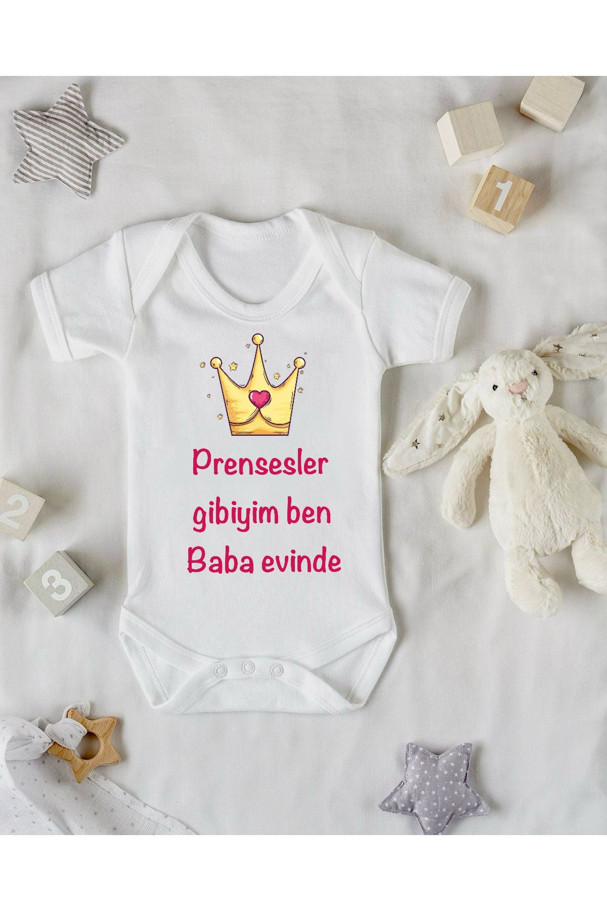 Prensesler Gibiyim BABA evinde Tasarımlı Baskılı Bebek Zıbını