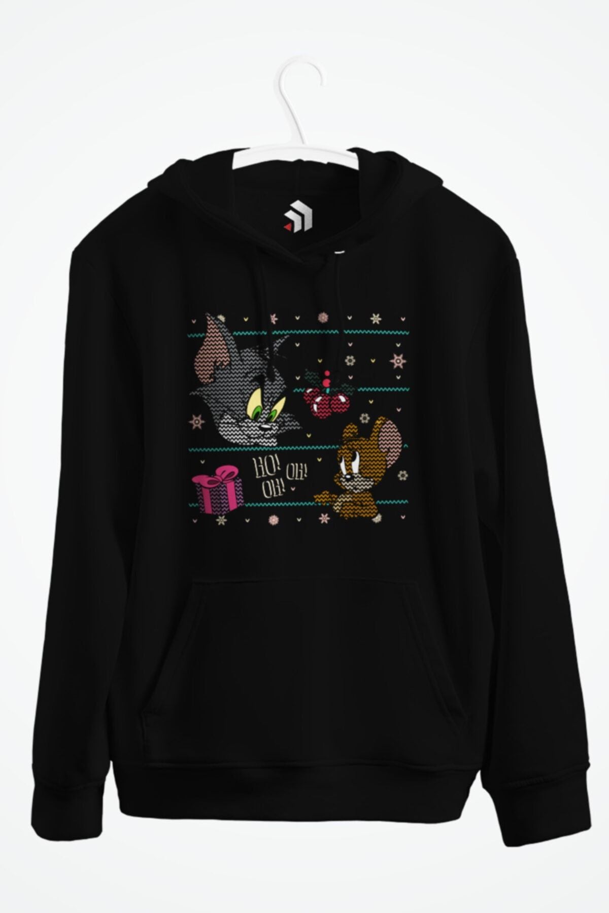 Tom And Jerry Ugly X-mas Ho! Oh! Oh! Baskılı Kapşonlu Sweatshirt