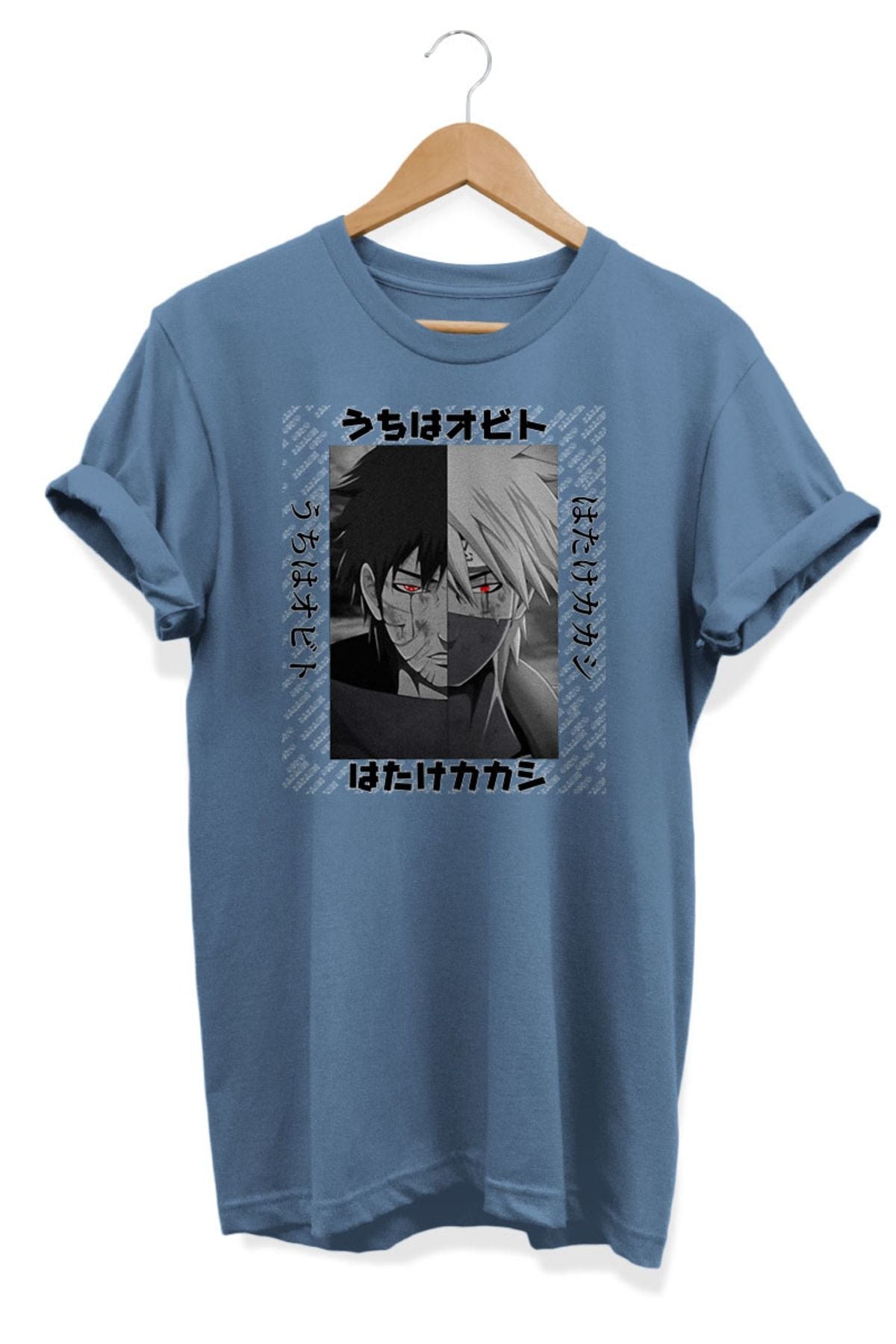 Uchiha Obito Hatake Kakashi Naruto Anime Baskılı Oversize Tişört