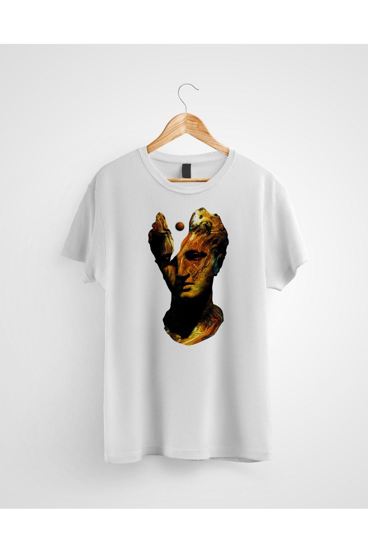 Erkek Marslı Çatlak Heykel Kafalı Baskılı Tshirt