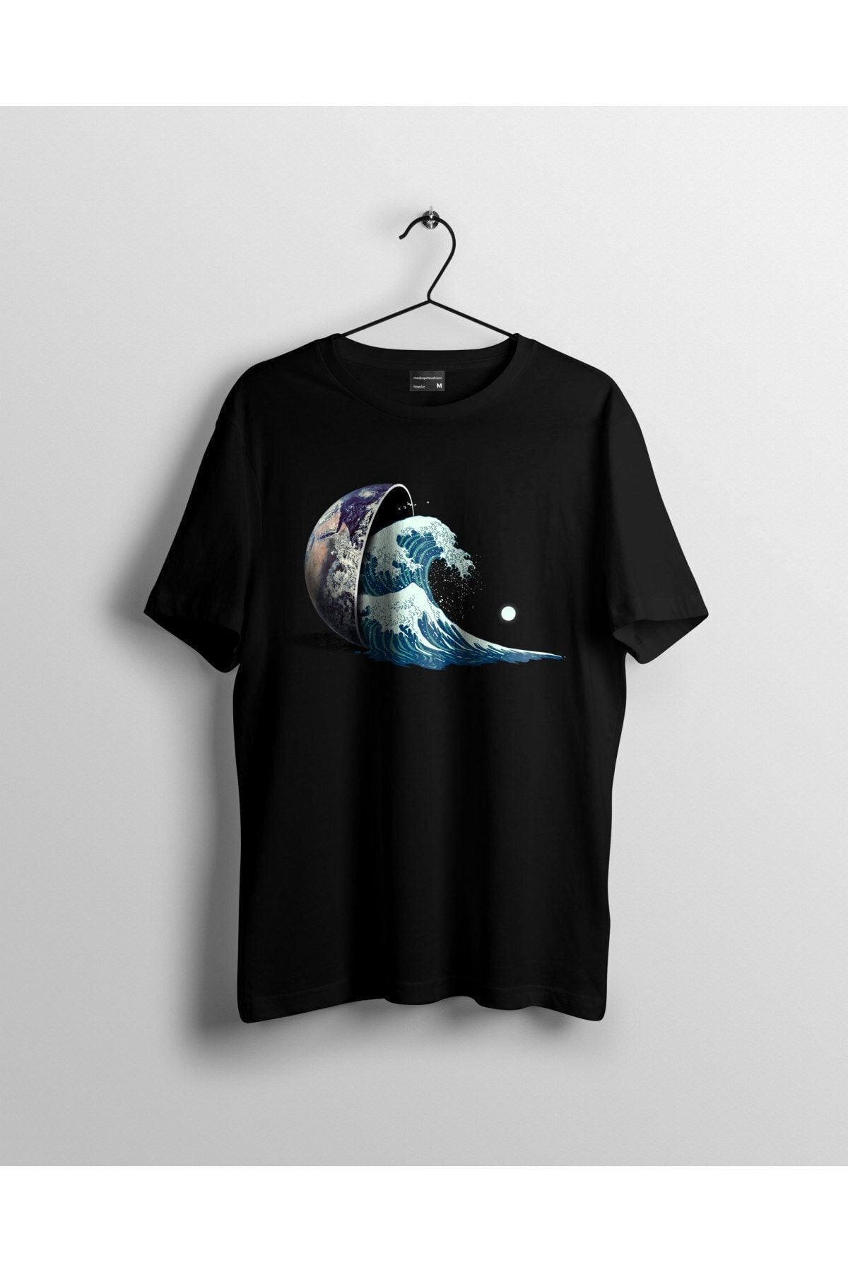 Dünyanın Hokusai Dalgalı Baskılı T-Shirt