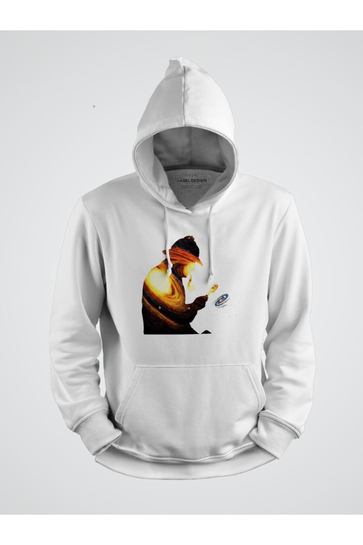 Gezegenleri Büyüteçiyle Inceleyen Adam Baskılı Kapşonlu Sweat