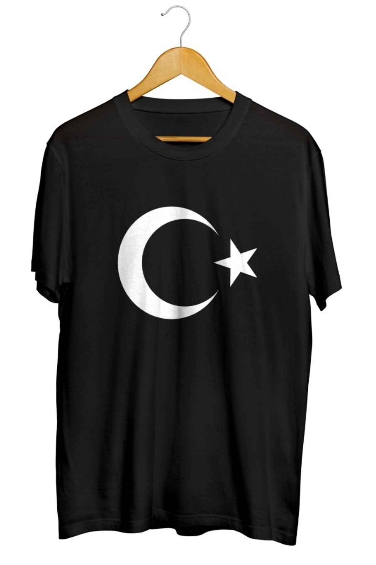 Beyaz Türk Bayrağı Baskılı Unisex Tişört