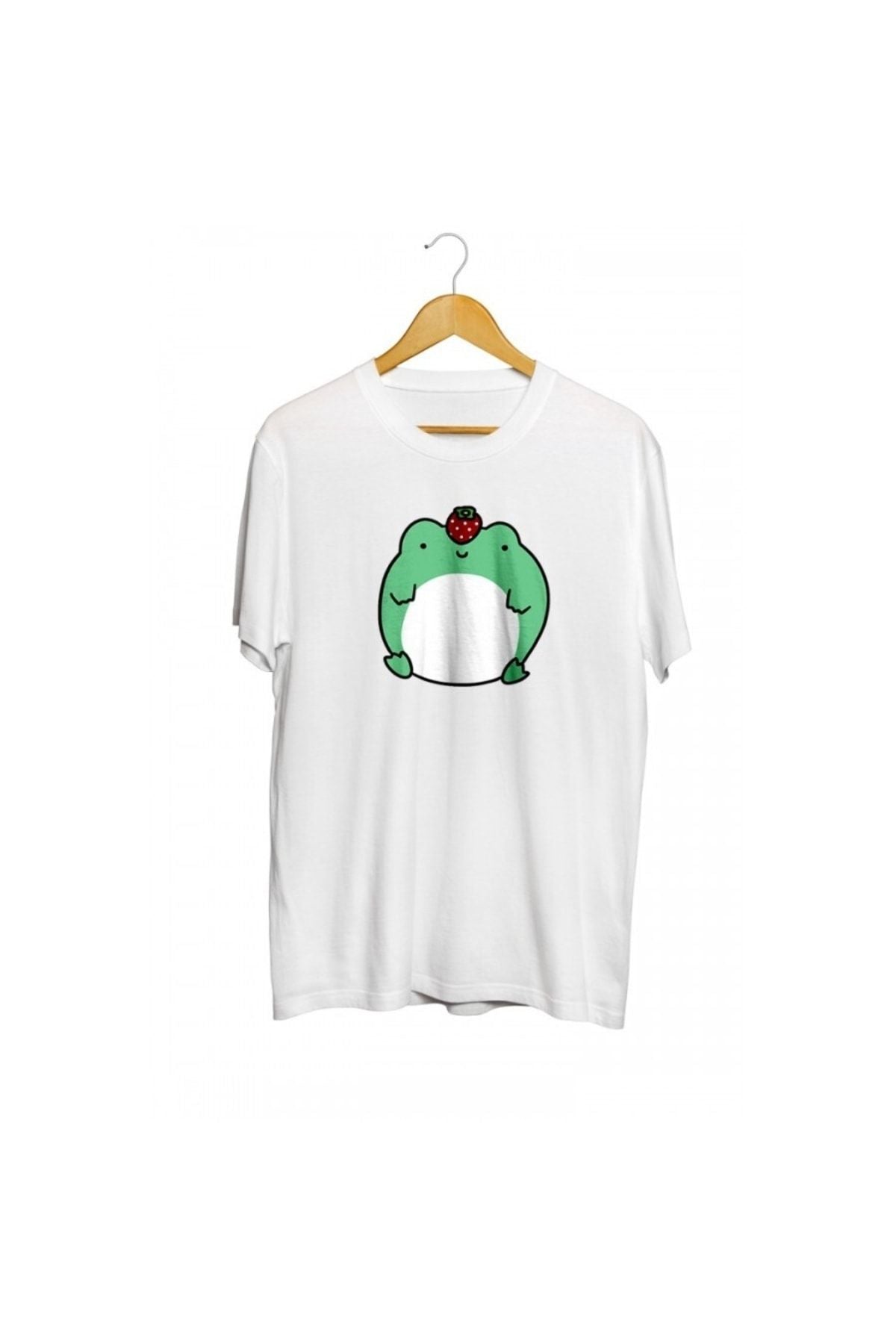 Çilekli Kurbağa Baskılı Unisex Tişört