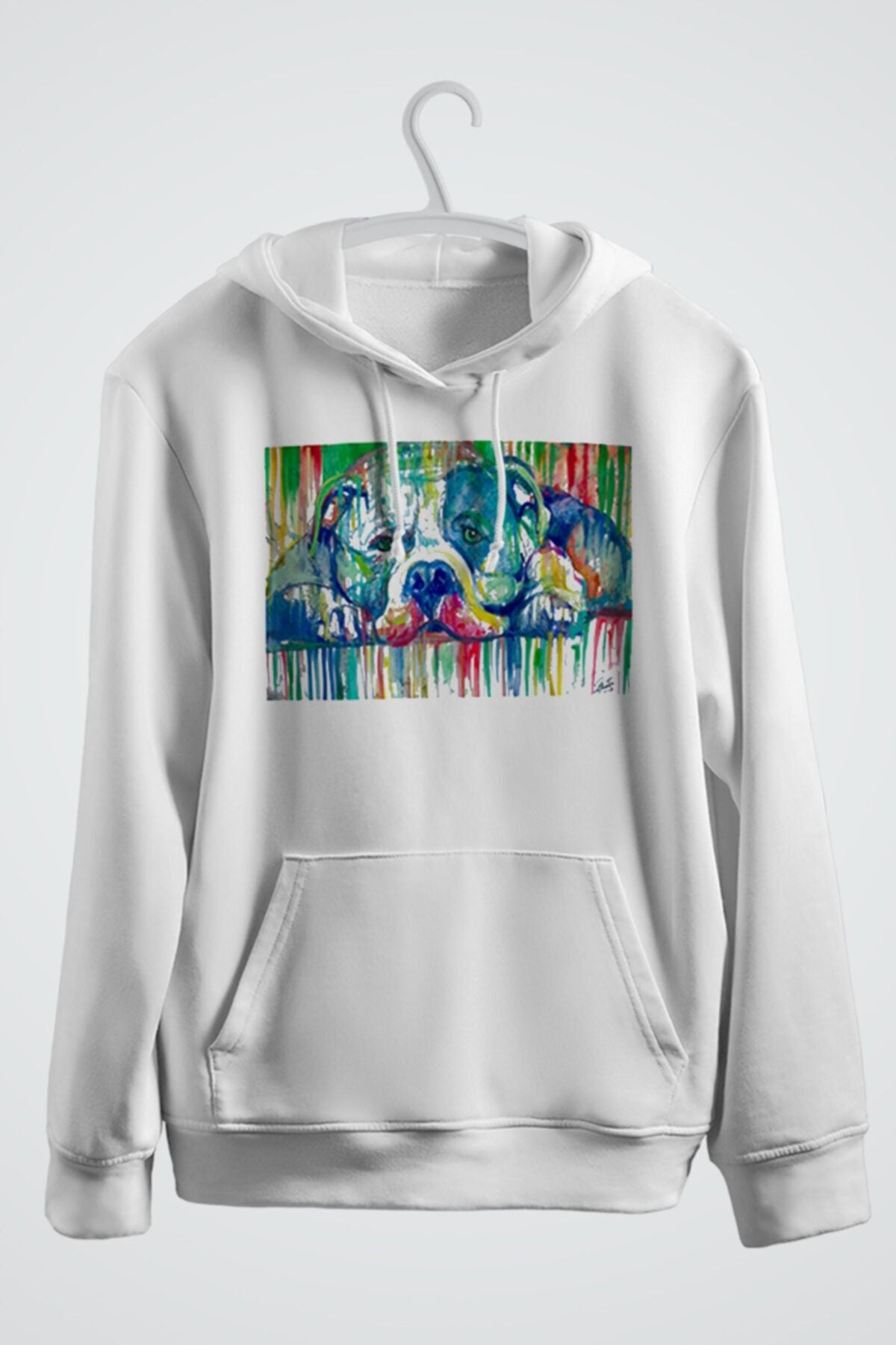 Pit Bull Resting On The Floor Baskılı Kapşonlu Sweatshirt