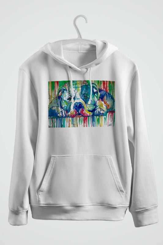 Pit Bull Resting On The Floor Baskılı Kapşonlu Sweatshirt