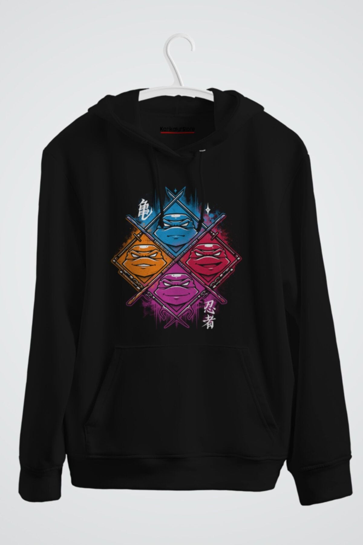 4 Ninja Turtles Anime Baskılı Kapşonlu Sweat