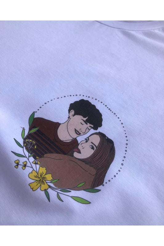 Çizgisel Kişiye Özel Fotoğraf Çizim Baskılı Kaliteli T-shirt