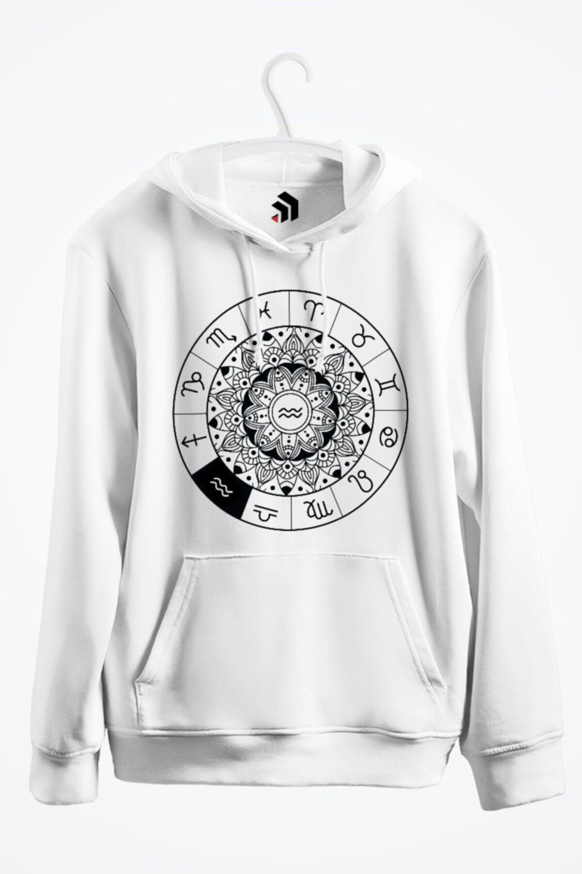 Aquarius - Kova Burcu Baskılı Kapşonlu Sweatshirt