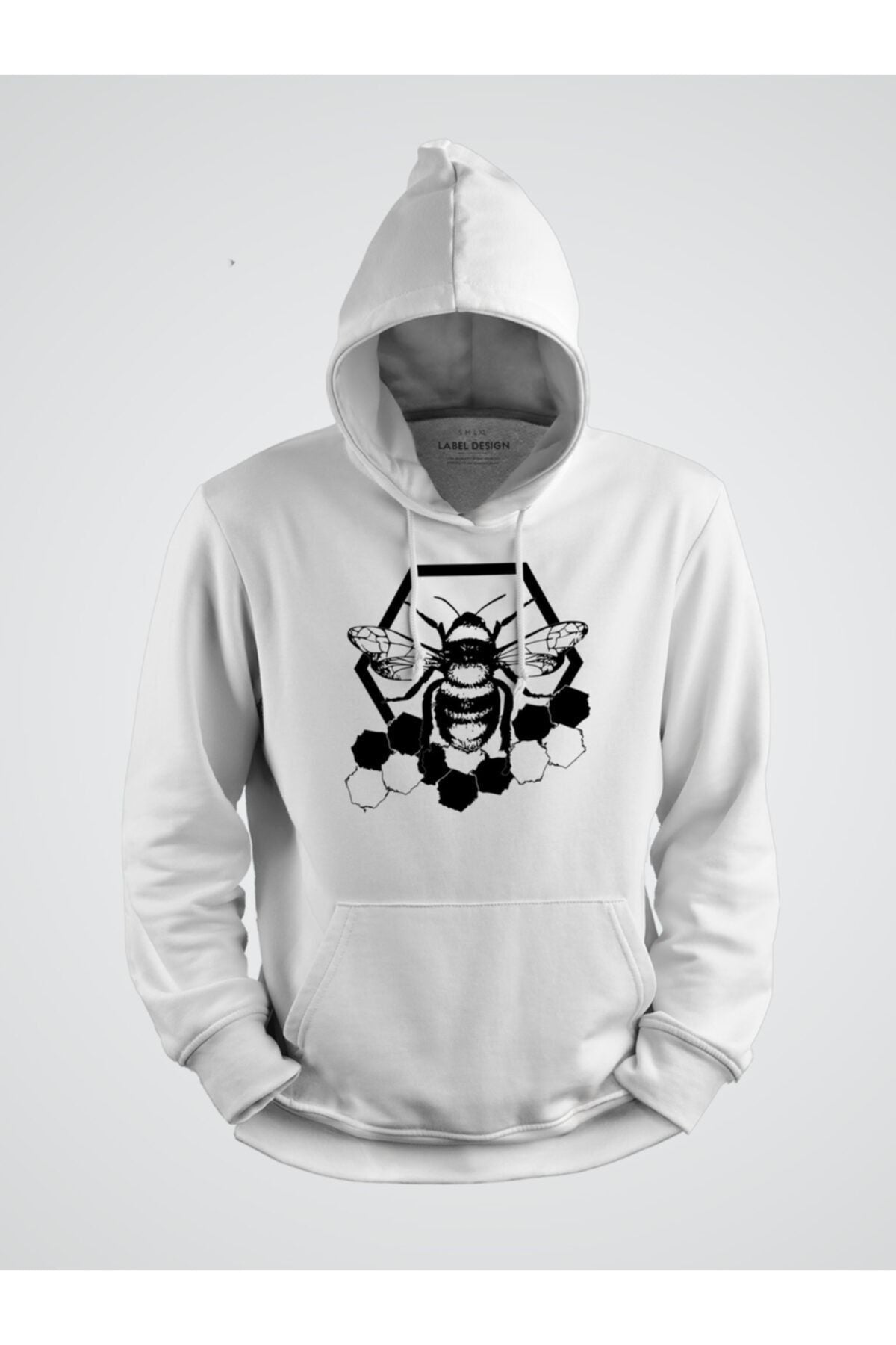 Bal Arısı Petek Baskılı Kapüşonlu Sweatshirt