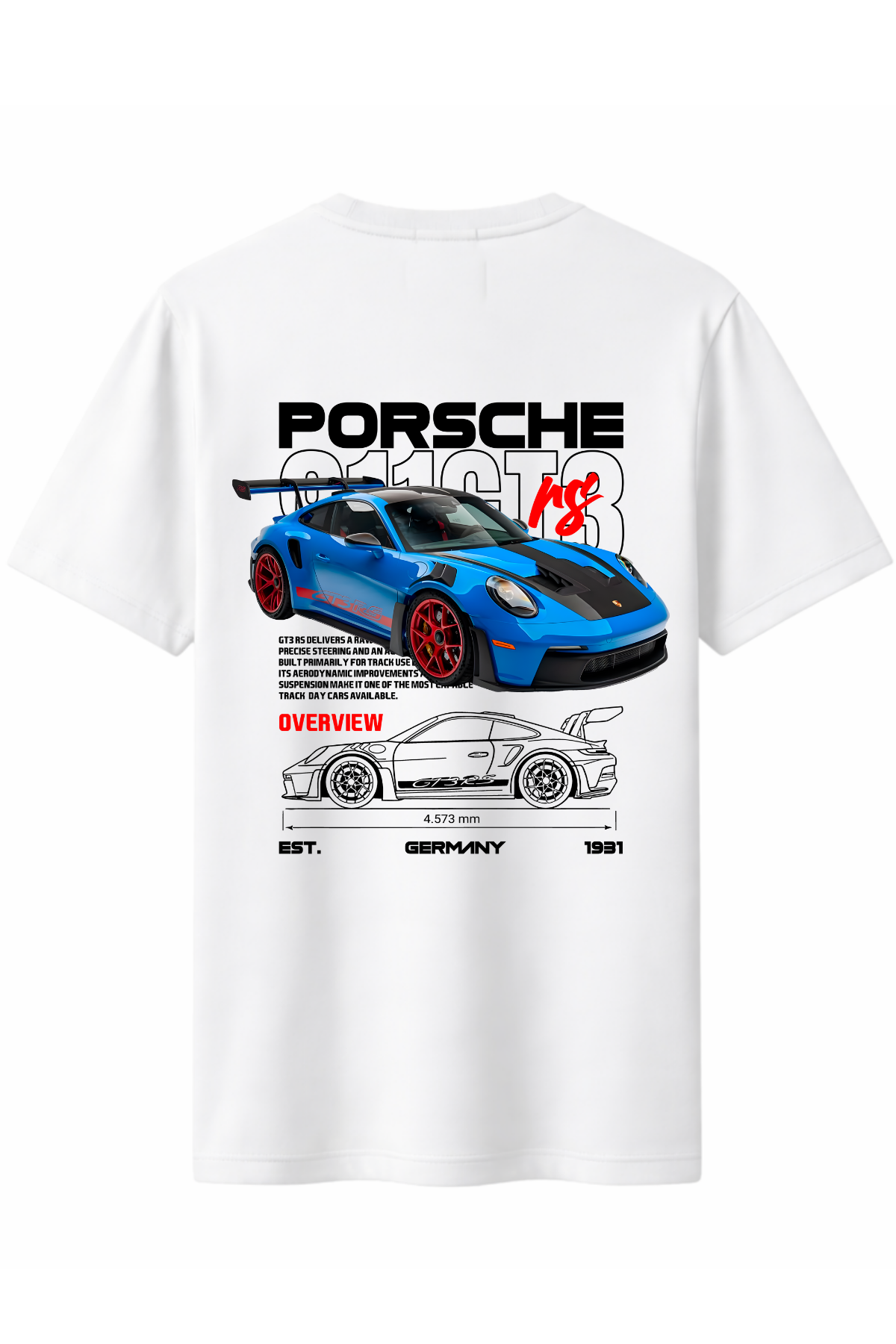 GT3 BLUE Arka Baskılı Kaliteli Unisex Tişört