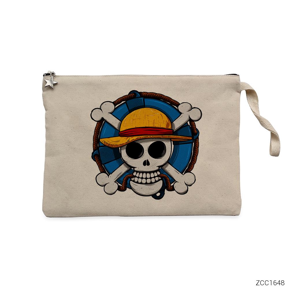 One Piece Skull Krem Clutch Astarlı Cüzdan / El Çantası