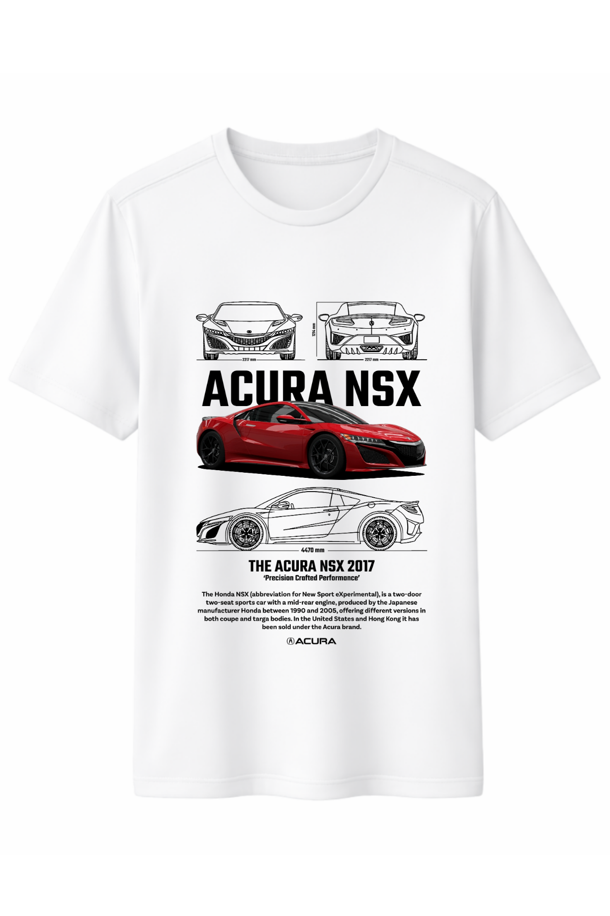 Acura NSX 2017 Ön Baskılı Kaliteli Unisex Tişört