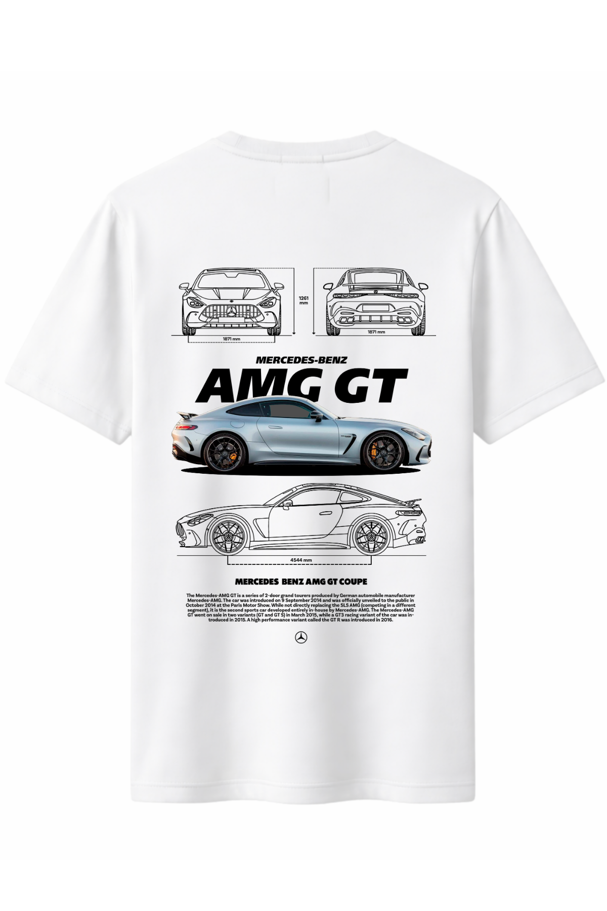 AMG GT Beyaz Arka Baskılı Kaliteli Unisex Tişört