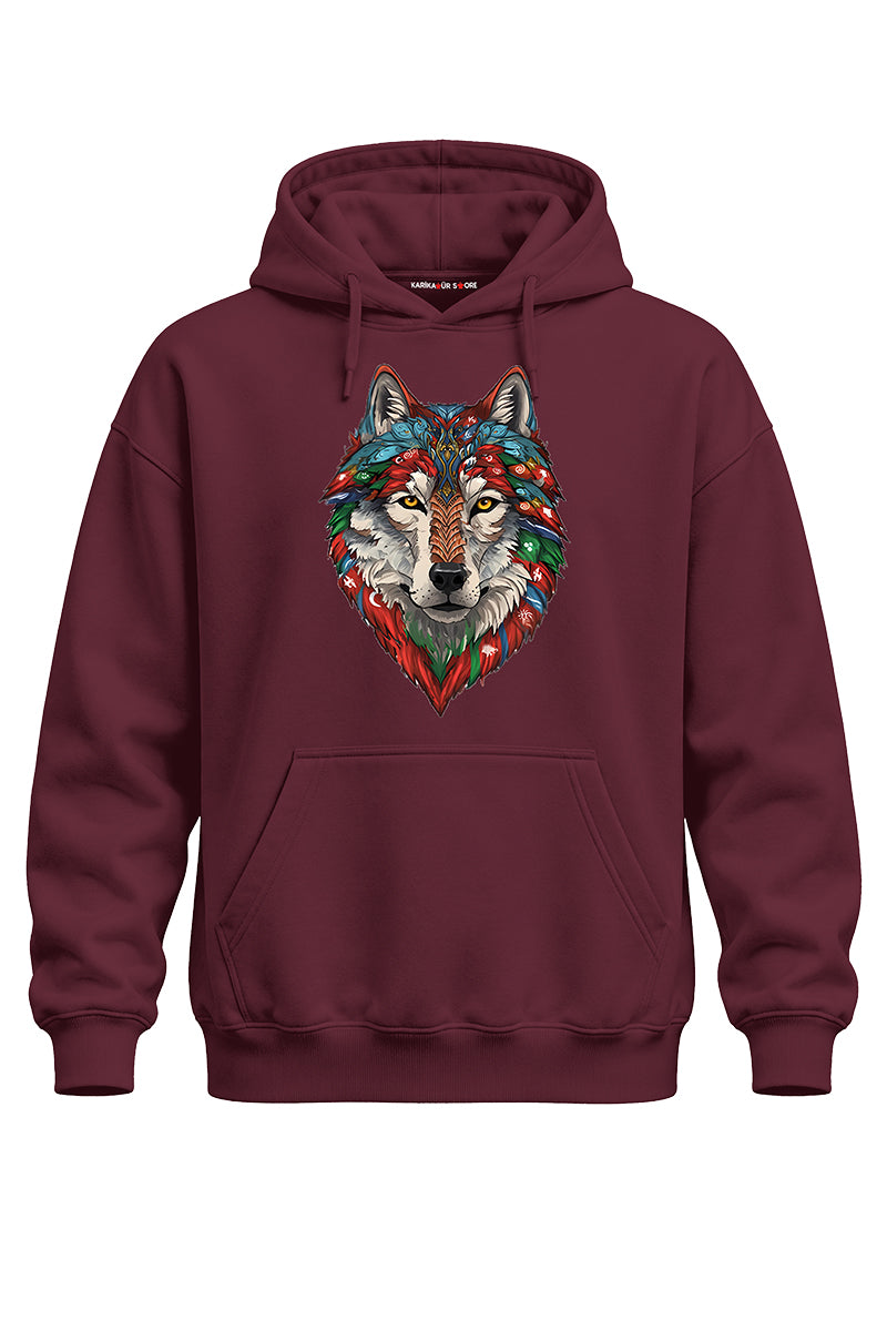 Bayrak Yeleli Bozkurt Baskılı Kaliteli Unisex Kapşonlu Sweatshirt