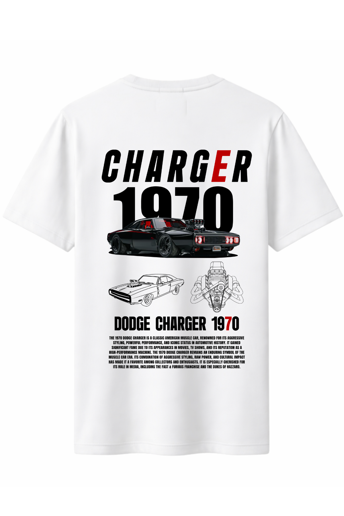 Charger 1970 Arka Baskılı Kaliteli Unisex Tişört