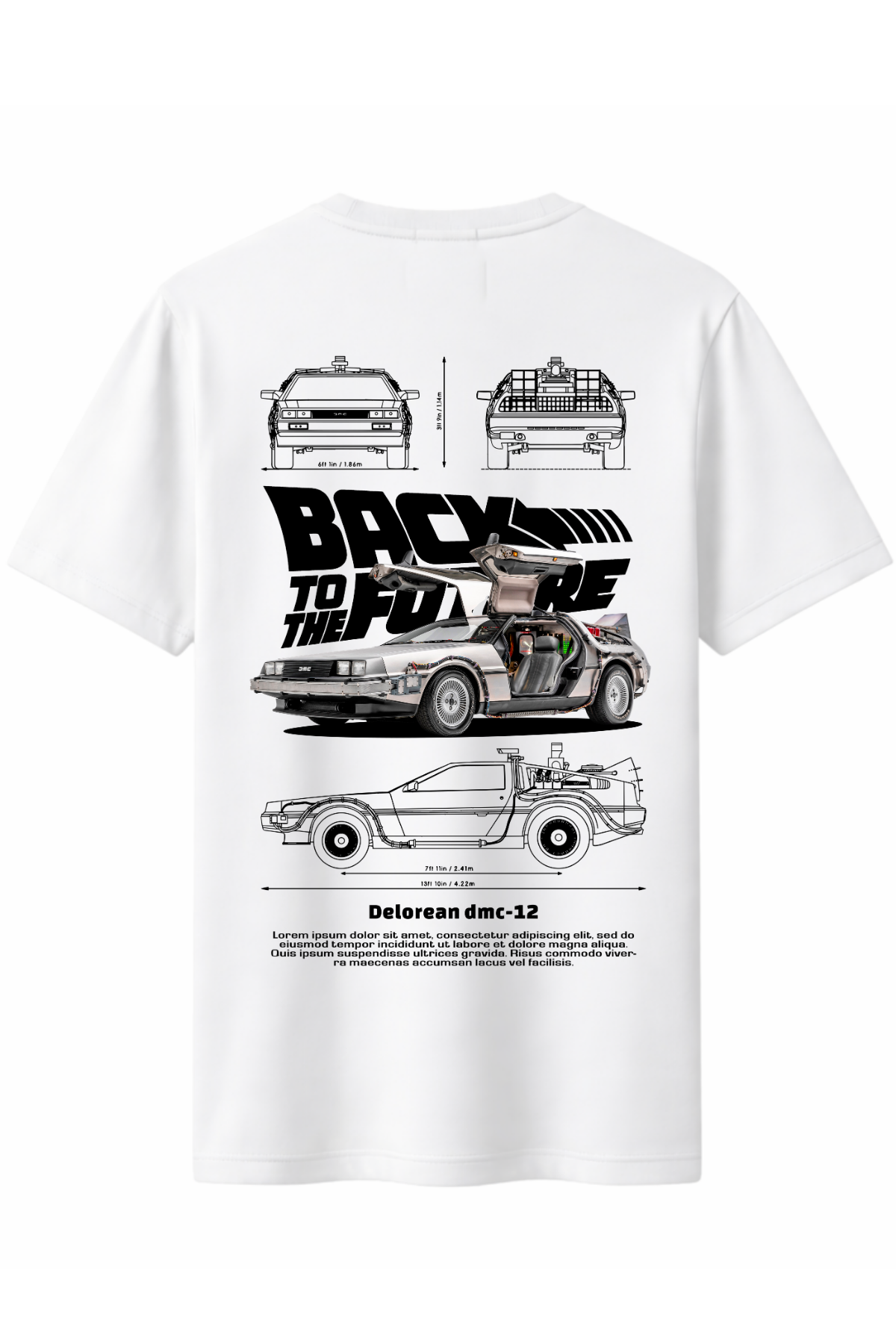 Delorean DMC12 BTTF Arka Baskılı Kaliteli Unisex Tişört