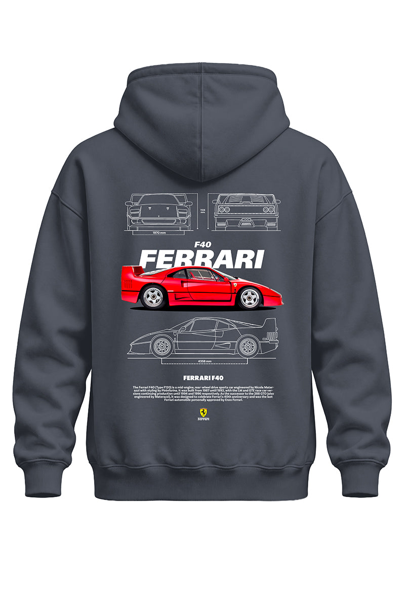 Ferrari F40 Baskılı Kaliteli Unisex Kapşonlu Sweatshirt
