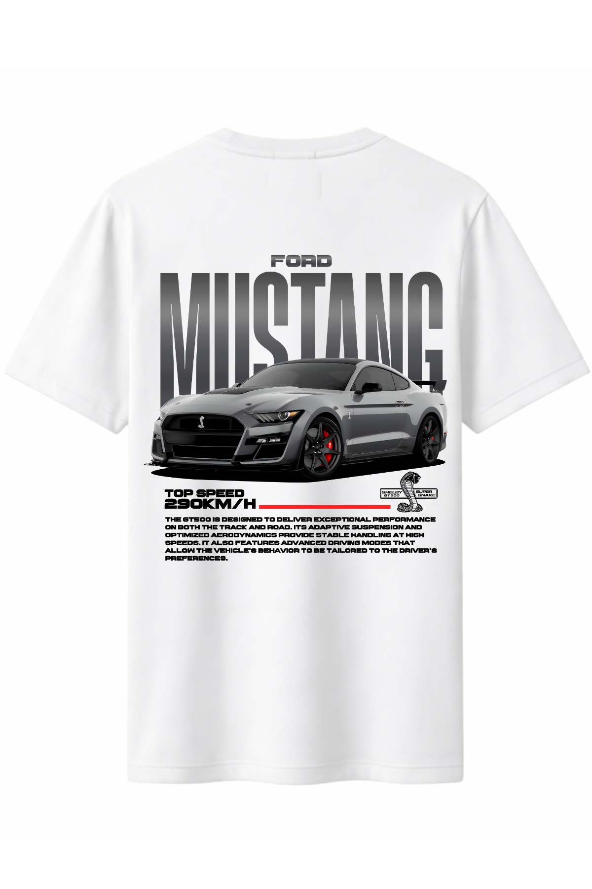 Ford Mustang Gri Arka Baskılı Kaliteli Unisex Tişört