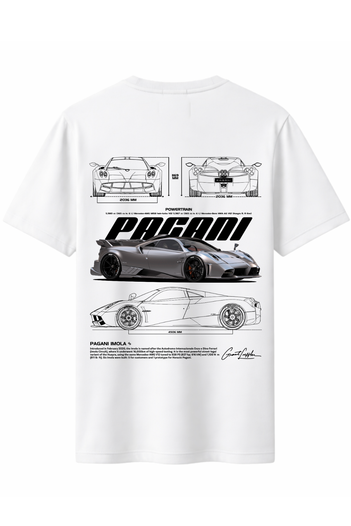 Pagani Gri Arka Baskılı Kaliteli Unisex Tişört
