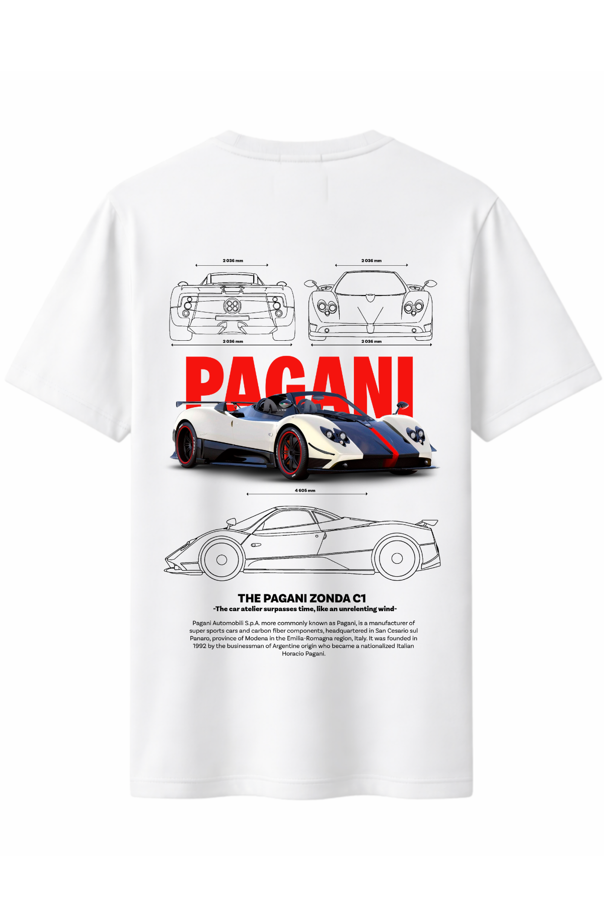 PAGANİ Zonda Karbon Arka Baskılı Kaliteli Unisex Tişört