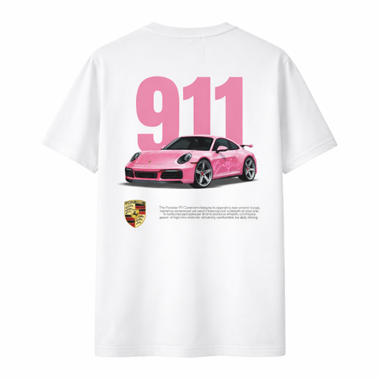 Pembe 911 Baskılı Kaliteli Unisex Tişört