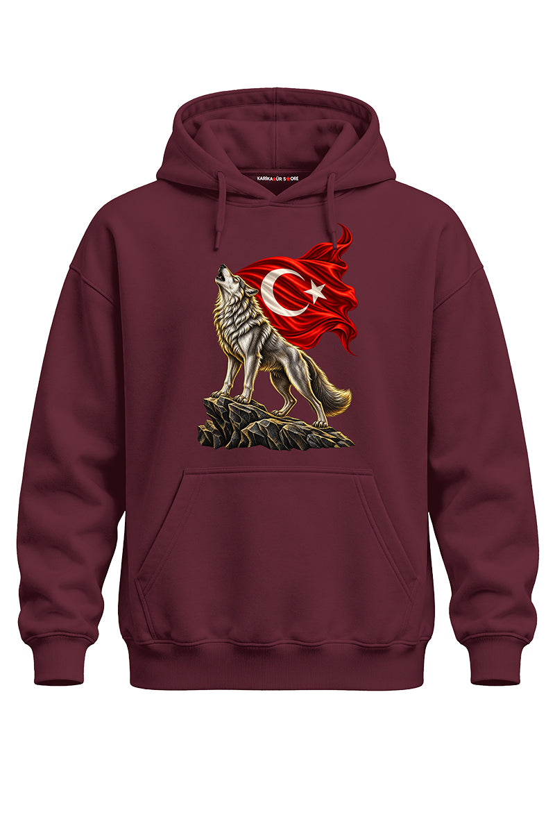 Uluyan Kurt Baskılı Kaliteli Unisex Kapşonlu Sweatshirt