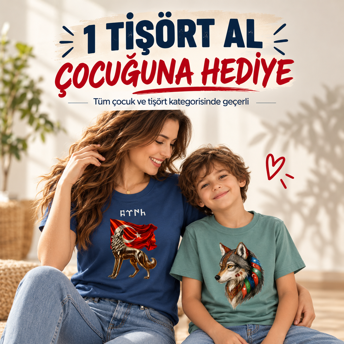 Kurt Baskılı Yetişkin Ve Çocuk Tişörtleri