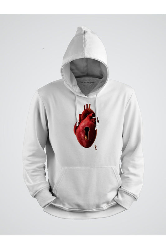 Kilitli Kalbe Giden Astronot Baskılı Kapşonlu Sweat