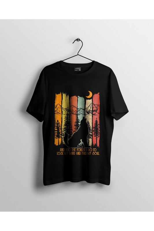 Ormanın Içinde Ruhumu Kaybet Vintage Kurt Baskılı Tshirt