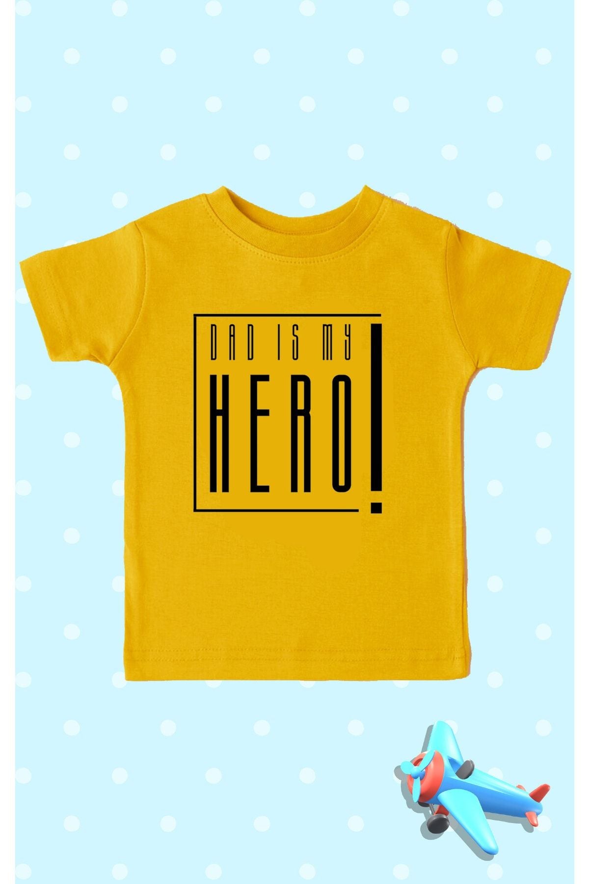 Dad is My Hero Babalar Günü Sarı Unisex Çocuk Tişört