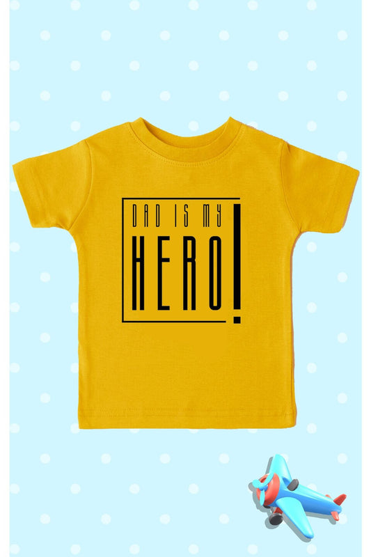 Dad is My Hero Babalar Günü Sarı Unisex Çocuk Tişört