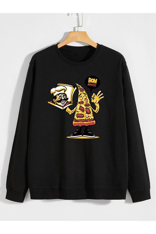 pizza baskılı 0 yaka (bisiklet yaka) sweatshirt