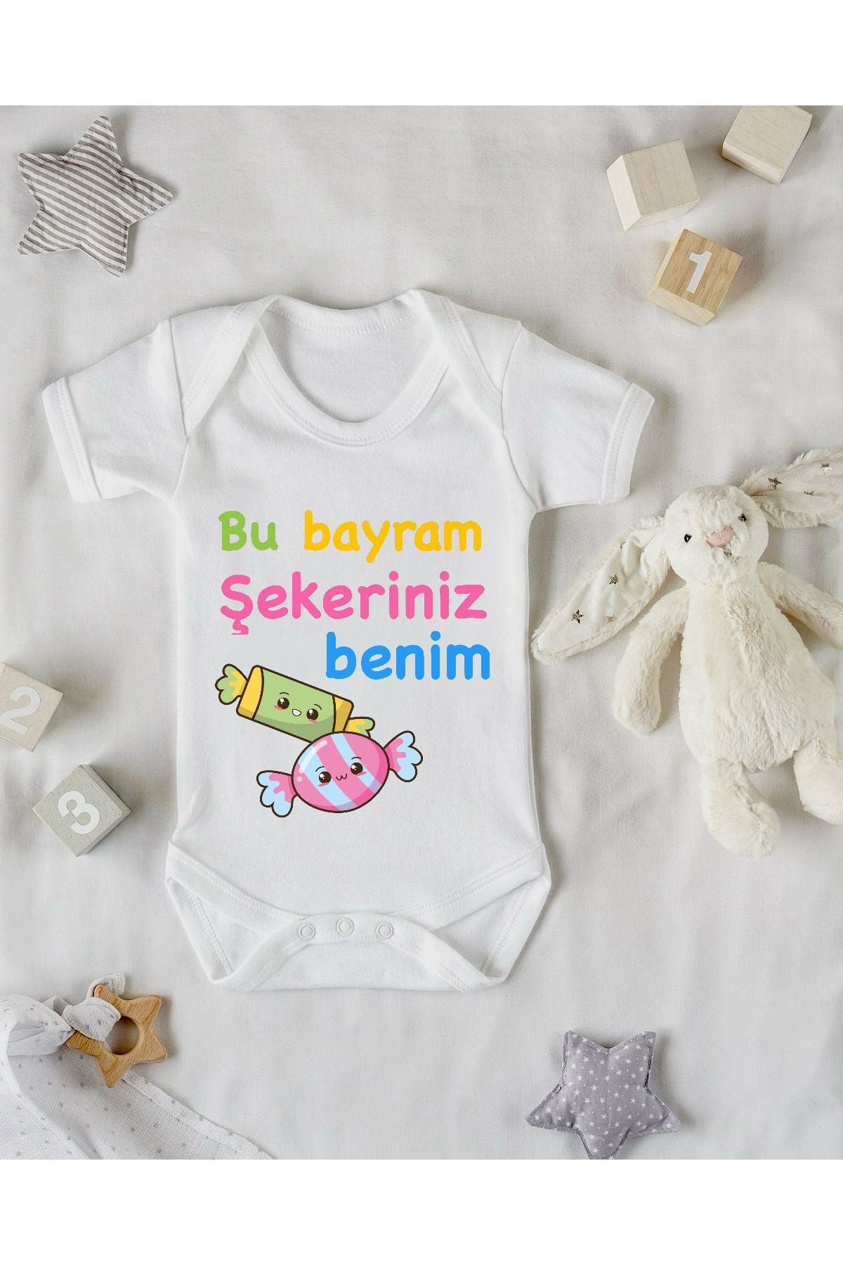 Bayram Şekeri Benim Tasarımlı Baskılı Bebek Zıbını