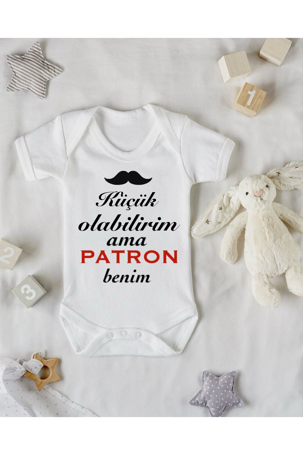 Patron Temalı Komik Baskılı Bebek zıbın